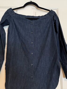 rag & bone Dark Blue Denim Top with Elastic Back